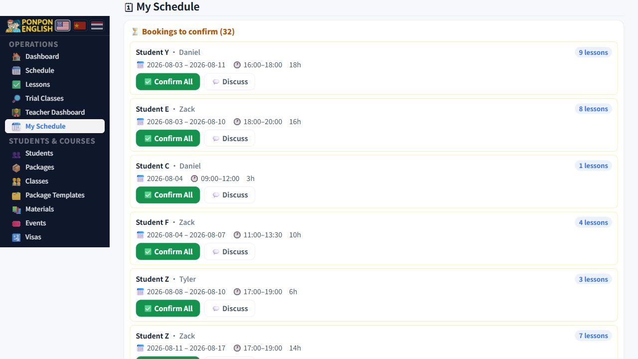 My Schedule: the teacher-facing timetable.
