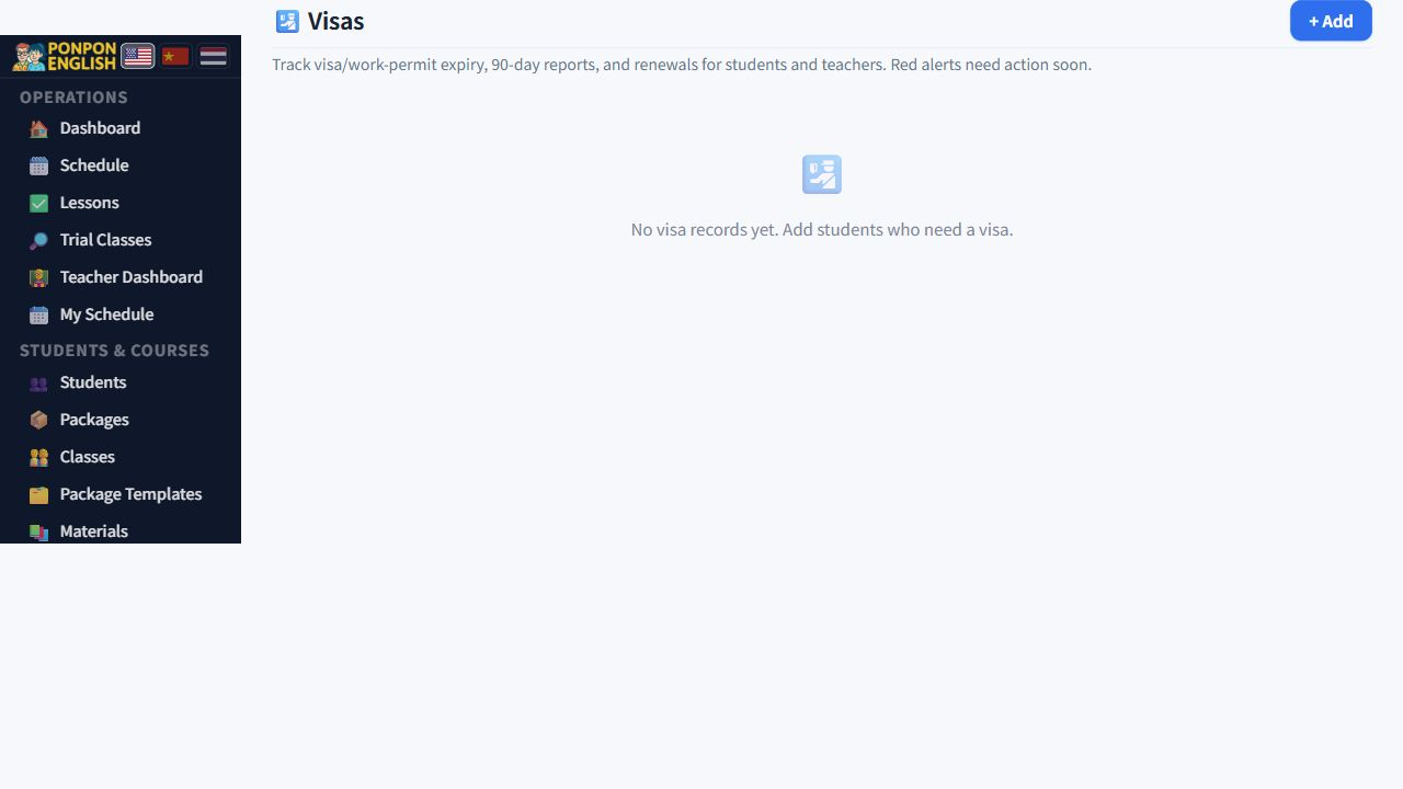 Visas: visa workflow controls without student records.